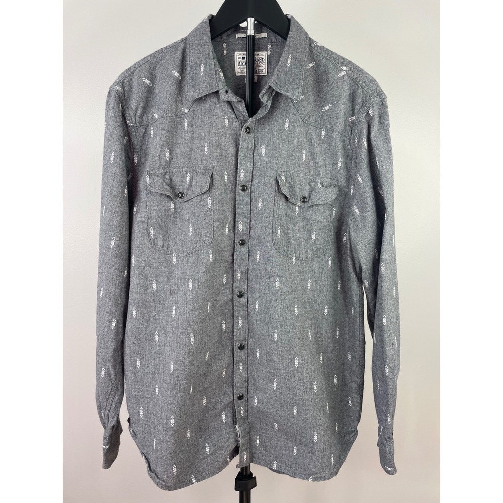 Lucky Brand Mens Classic Fit Western Snap Front Shirt Grey Embroidered 7M42671 L
